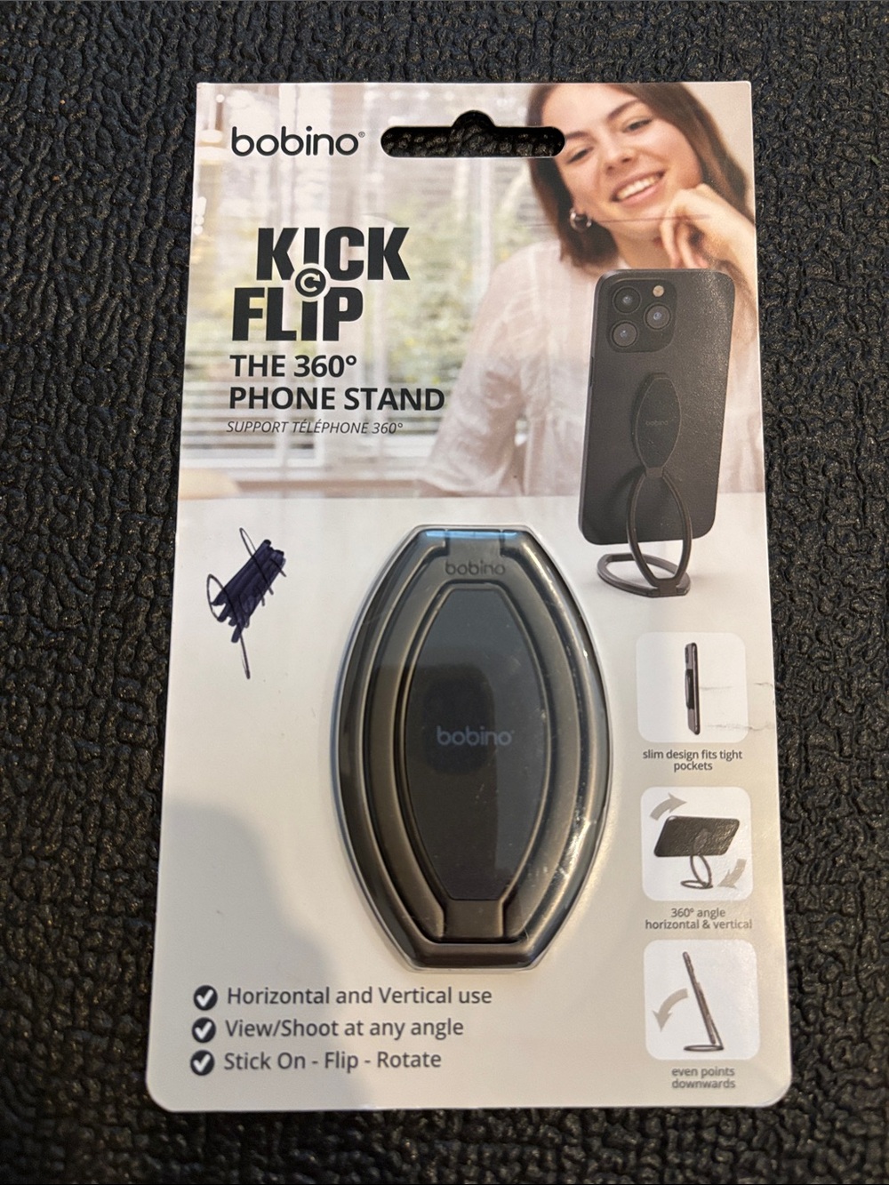 bobi Kick & Flip 360° Phone Stand - Black